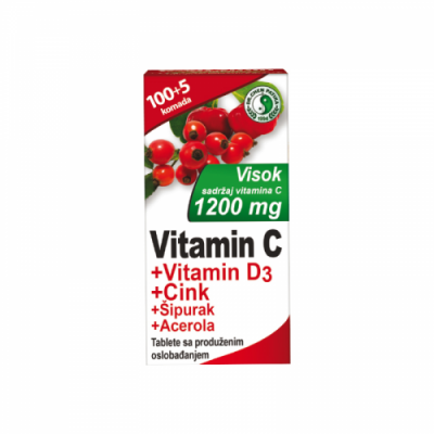 Vitamin C 1200mg + Vitamin D3 + Cink + Šipurak + Acerola tbl a105